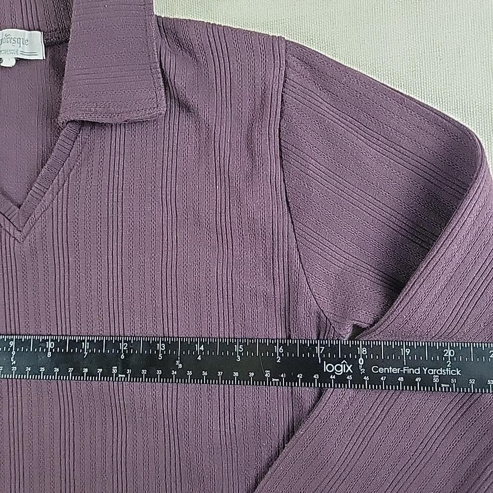 Humoresque Ribbed Knit Collared Top Women's L Plum Purple Long Sleeve Y2K Era - Picture 3 of 10